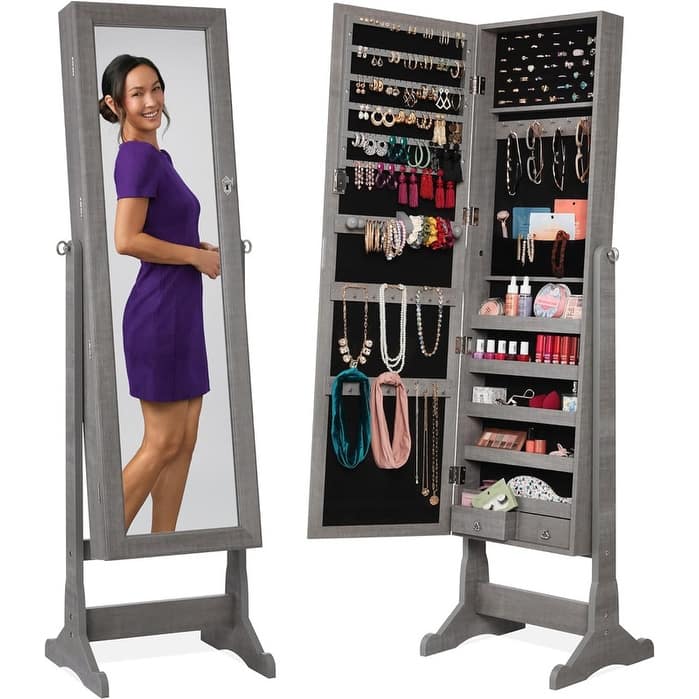 Freestanding Jewelry Armoire Cabinet - N/A - Gray