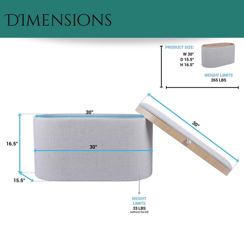 Modern Designs Ottoman with Reversible Tray Table Lid and Concealed Storage