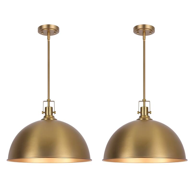 Modern Industrial 1-Light Dome Metal Pendant Light for Kitchen Island - 2Pack/Brushed Gold