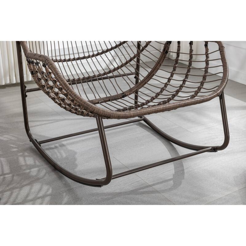 Outdoor Rattan Rocking Chair, Padded Cushion Rocker Recliner Chair Outdoor for Front Porch, Living Room, Patio, Garden
