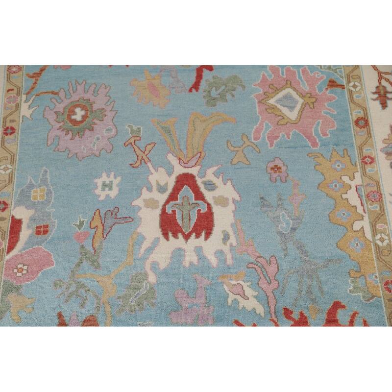 Light Blue Oushak Oriental Area Rug Handmade Floral Wool Carpet - 9'0"x 11'10"