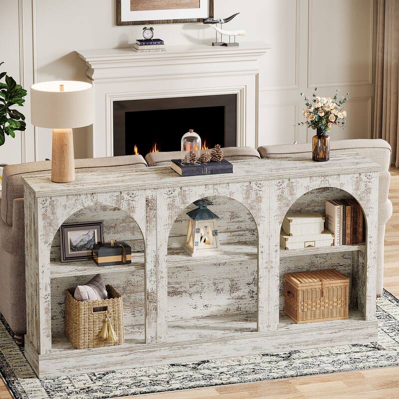 63-Inch Farmhouse Console Table with 3 Tier Storage for Entryway, Living Room - 11.81"D x 62.99"W x 31.5"H