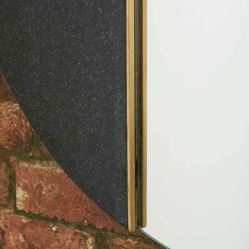 Black Glass Wall Mirror with Marble Accent - 28 x 1 x 28Round