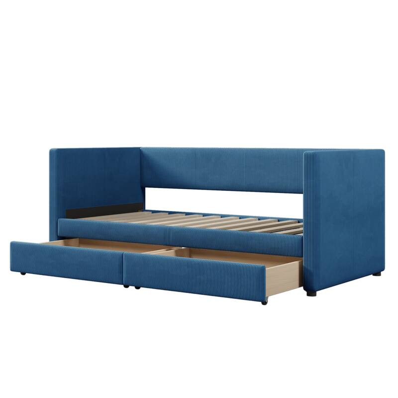 Elegant Twin Corduroy Daybed with Drawers, Sturdy Plywood Frame, Upholstered Tufted Headboard, Ideal for Small Spaces