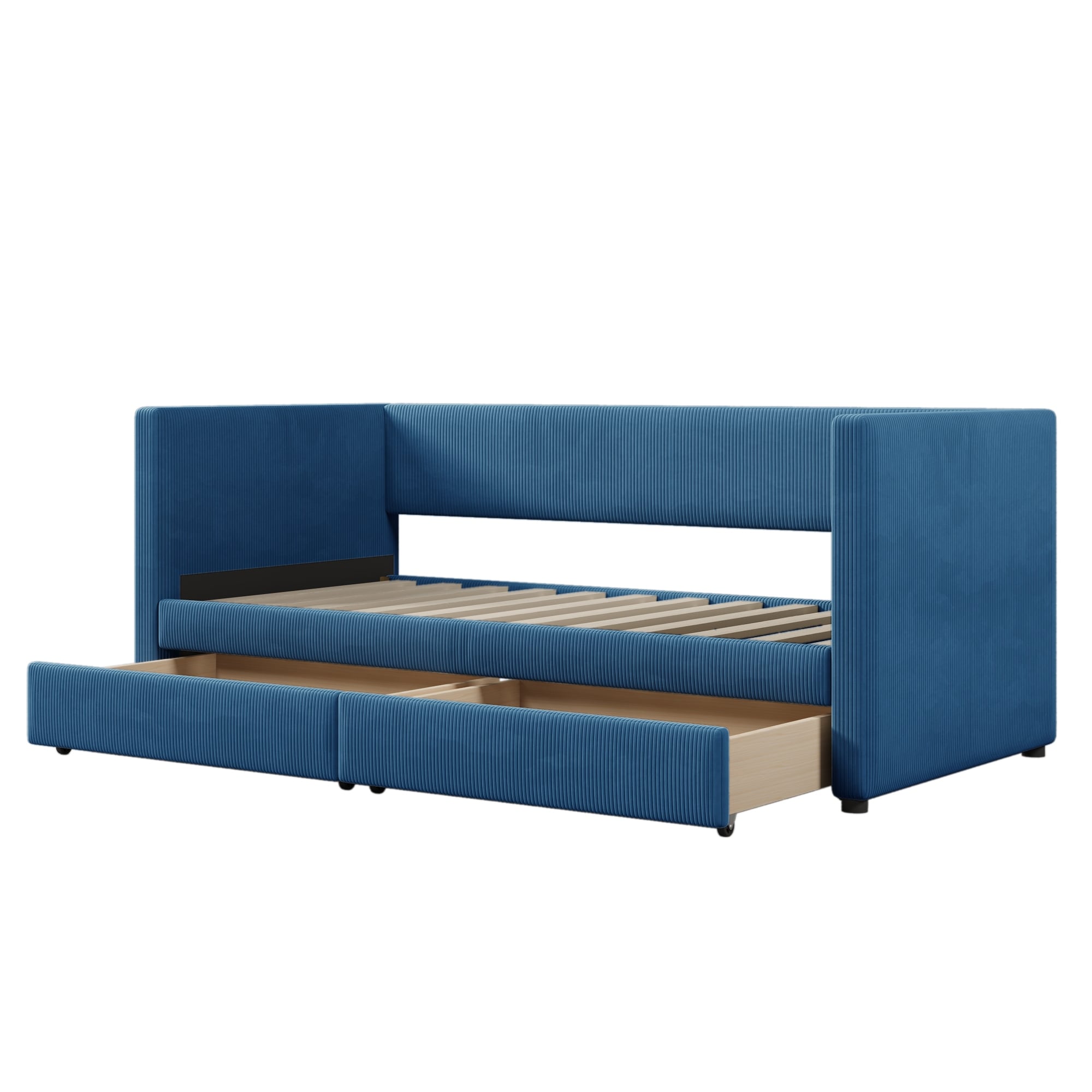 Twin Size Corduroy Upholstered Daybed with Two Storage Drawers and