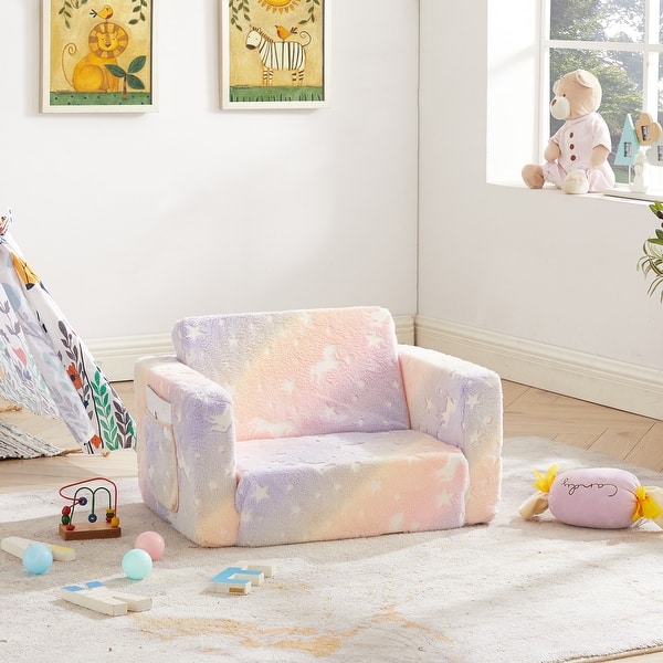 slide 2 of 7, Kids Sofa, Children's 2 in 1 Convertible Sofa to Lounger Rainbow-unicorn