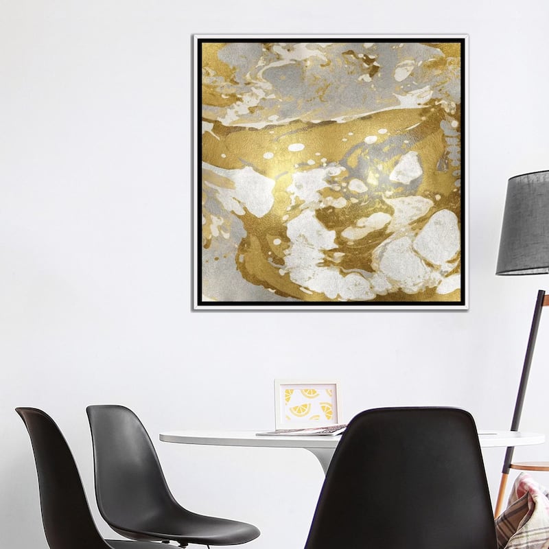 iCanvas "Marbleized In Gold And Silver" by Danielle Carson Framed Canvas Print