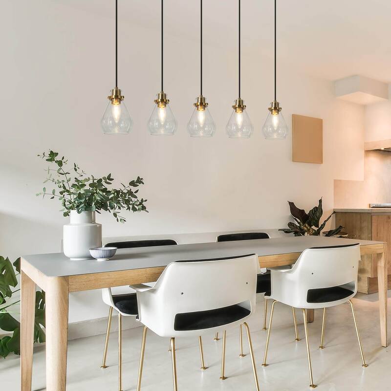 Malury Mid-century Modern 5-light Cluster Linear Teardrop Glass Pendant Bar Chandelier for Kitchen Island