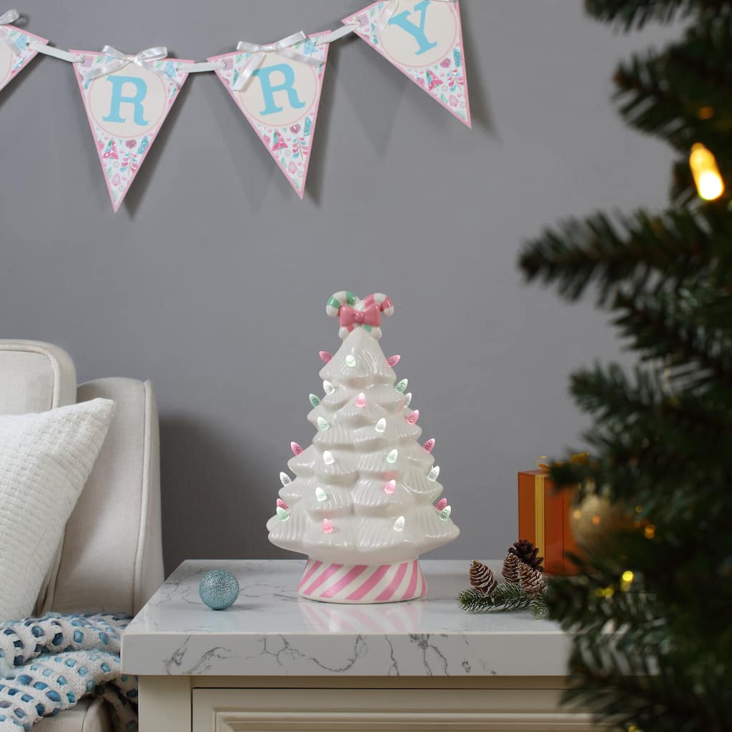 12" Nostalgic Ceramic Lit Candy Cane Tree - Pink