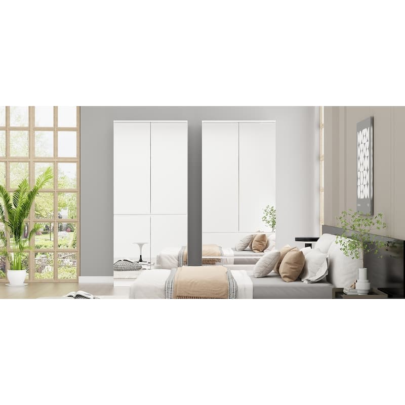 White Large Modular Modern High Gloss Wardrobe Armoire Mirrored Doors