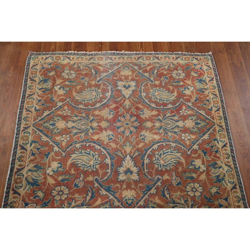 Floral Sarouk Persian Vintage Runner Rug Hand-Knotted Wool Carpet - 3'4" x 13'0"