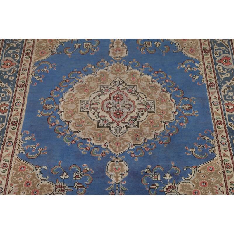 Blue Tabriz Persian Vintage Area Rug Handmade Wool Carpet - 8'3"x 11'5"