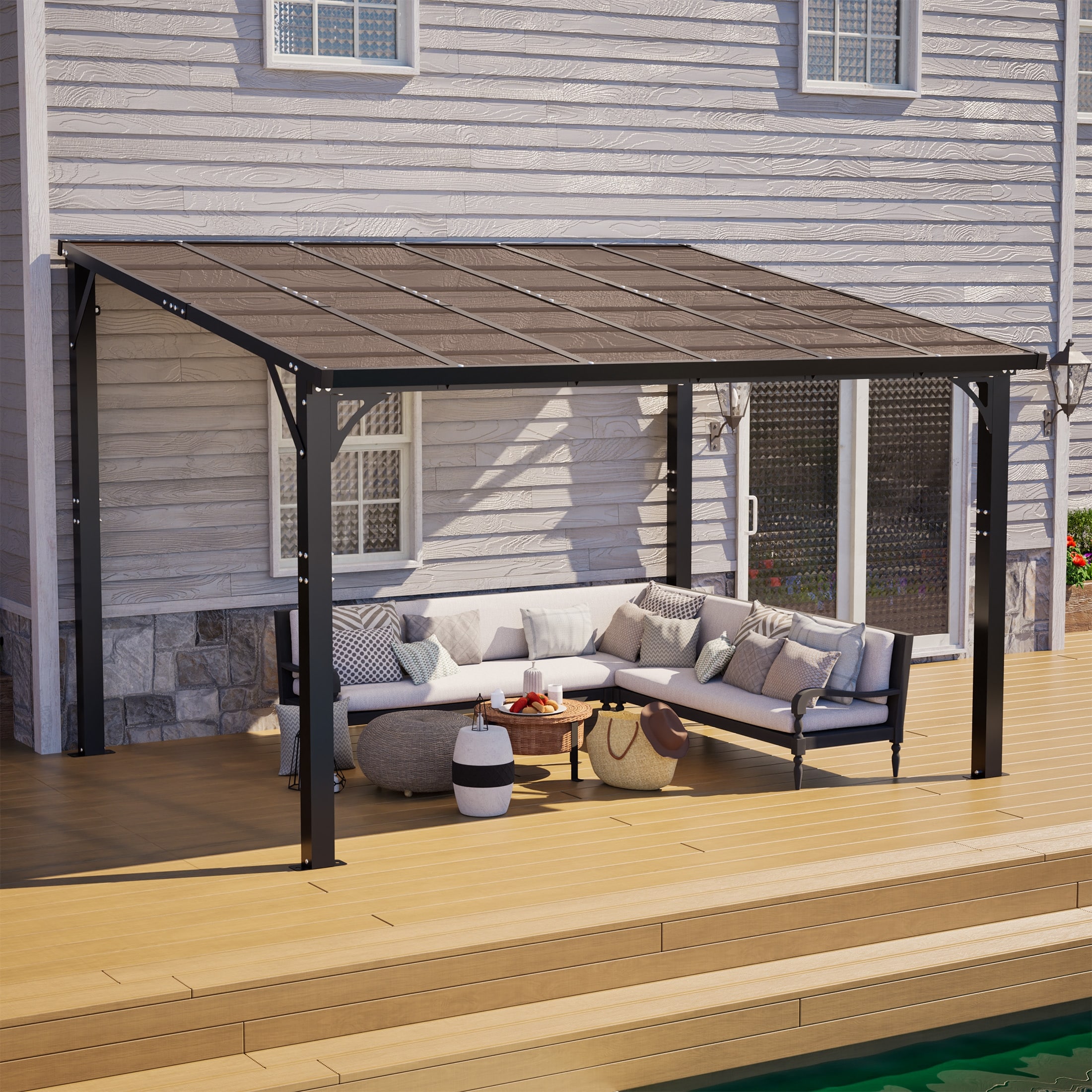 12x10 FT Hardtop Gazebo, Outdoor Patio Pergola with Tinted Polycarbonate Roof, UV & Snow Resistant, Rustproof Aluminum Frame