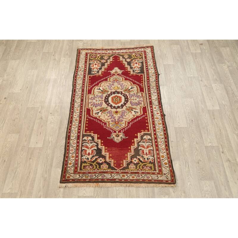 Vegetable Dye Geometric Anatolian Turkish Area Rug Wool Handmade - 3'7" x 6'6"