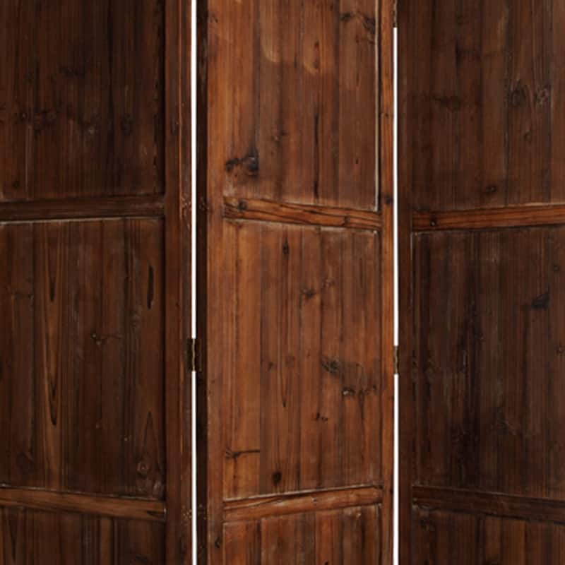 Wooden 3 Panel Room Divider with Plank Pattern, Brown