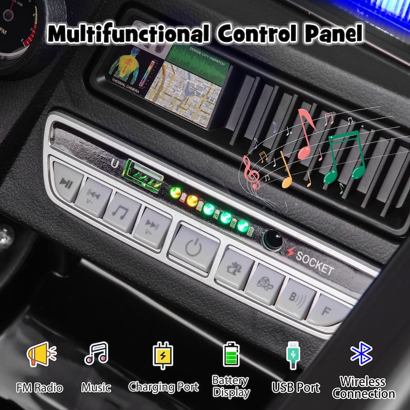 Gymax Kids Ride on Police Car w/ 3 Speeds Megaphone Music FM Radio