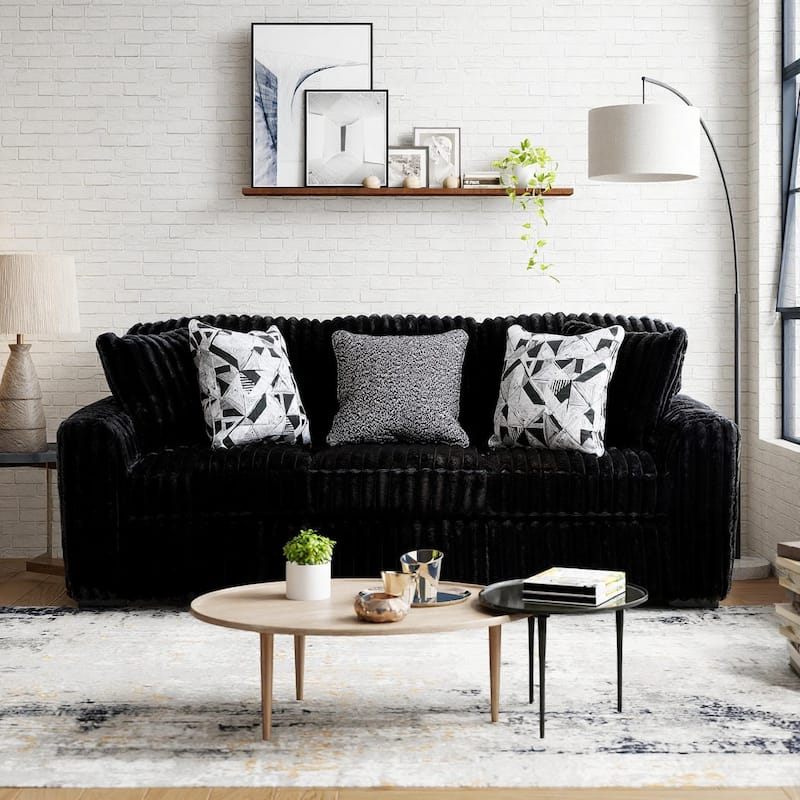 Roundhill Furniture Solenne Oversized Modern Sofa with Jumbo Corduroy Upholstery, Reversible Cushions, and Five Accent Pillows