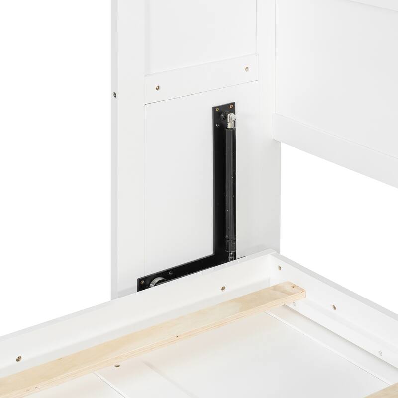 Queen Murphy Bed with Upper Cabinets and Wine Rack, Space-Saving Foldable Wall Bed with Slats