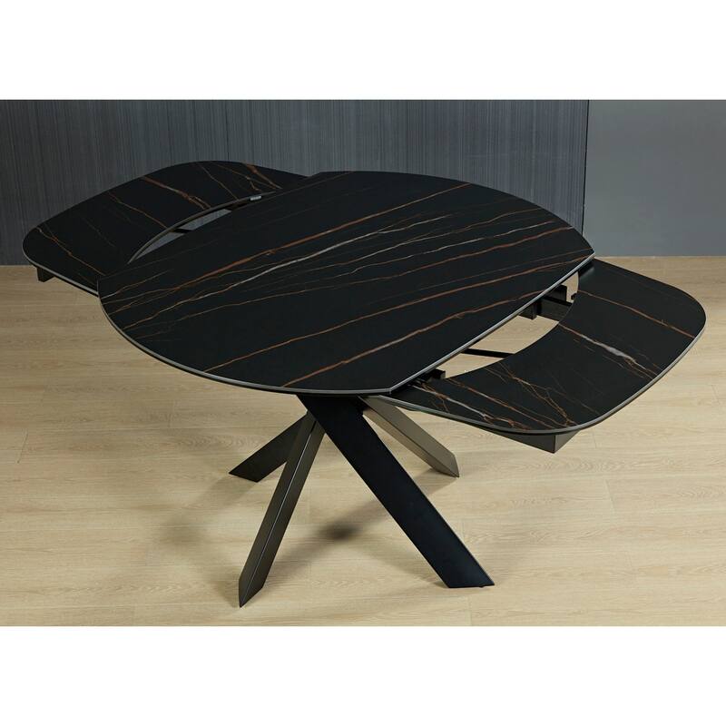 DAVEE Extendable Dining Table with Slate Black Ceramic Top - 47.24/70.86*35.43*30 inches