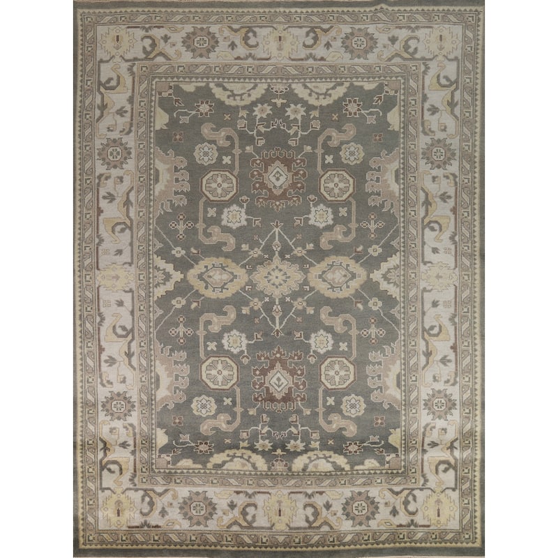 Gray Oushak Indian Area Rug Hand-Knotted Wool Carpet - 9'0"x 11'8"