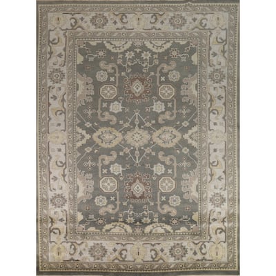 Gray Oushak Indian Area Rug Hand-Knotted Wool Carpet - 9'0"x 11'8"