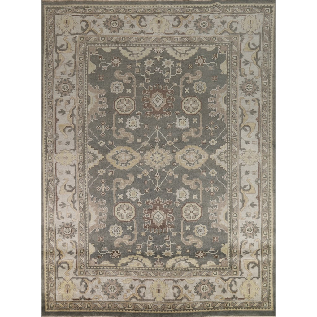 Gray Oushak Indian Area Rug Hand-Knotted Wool Carpet - 9'0"x 11'8"
