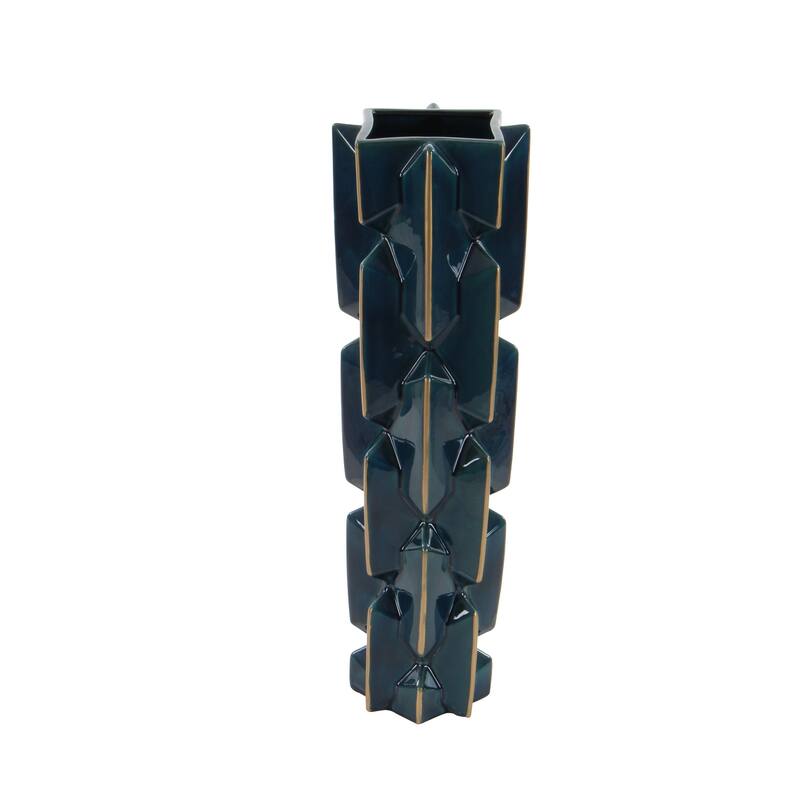 Teal Ceramic Faceted Decorative Vase with Gold Accents