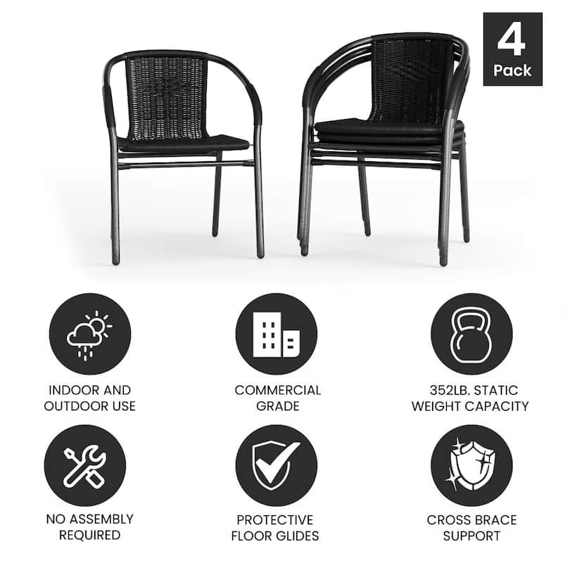 Indoor/Outdoor Stacking Rattan Restaurant Patio Chairs (Set of 4)