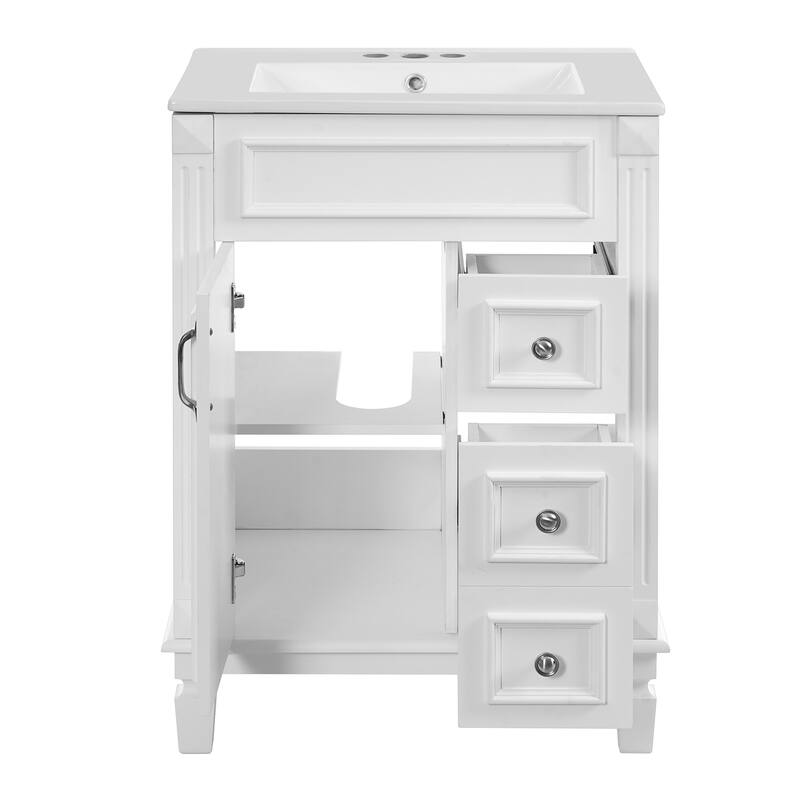 24" Bathroom Vanity with Ceramic Sink and 2 Drawers, Adjustable Shelf