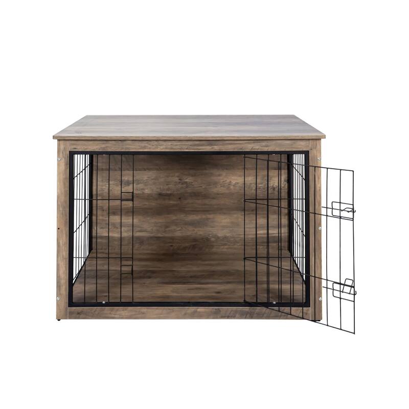 GDF Studio - Bubu Modern Wooden Dog Crate Furniture with Double Doors and Indoor Kennel Design