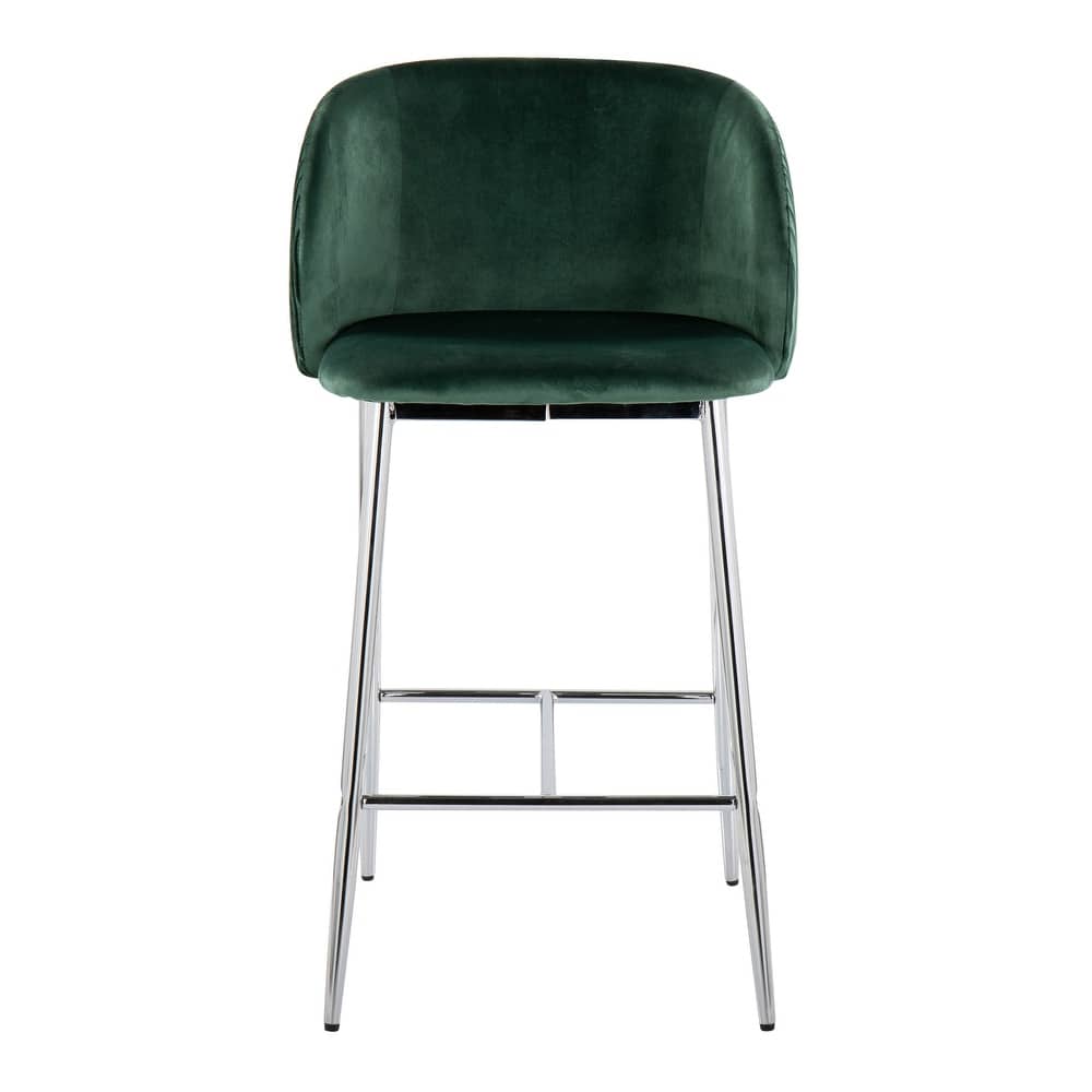 Lumisource Waves Counter Stool in Chrome and Silver Velvet - Set of 2 - 21"Lx19.75"Wx36"H