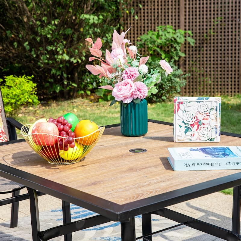 MAISON ARTS 5-Piece Patio Dining Set, 37 Inch Square Metal Table and 4 Textilene Fabric Padded Armchairs