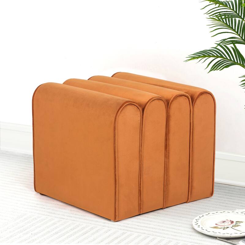 Adeco Footrest Ottoman Bench Velvet Pleated Design Foot Stool