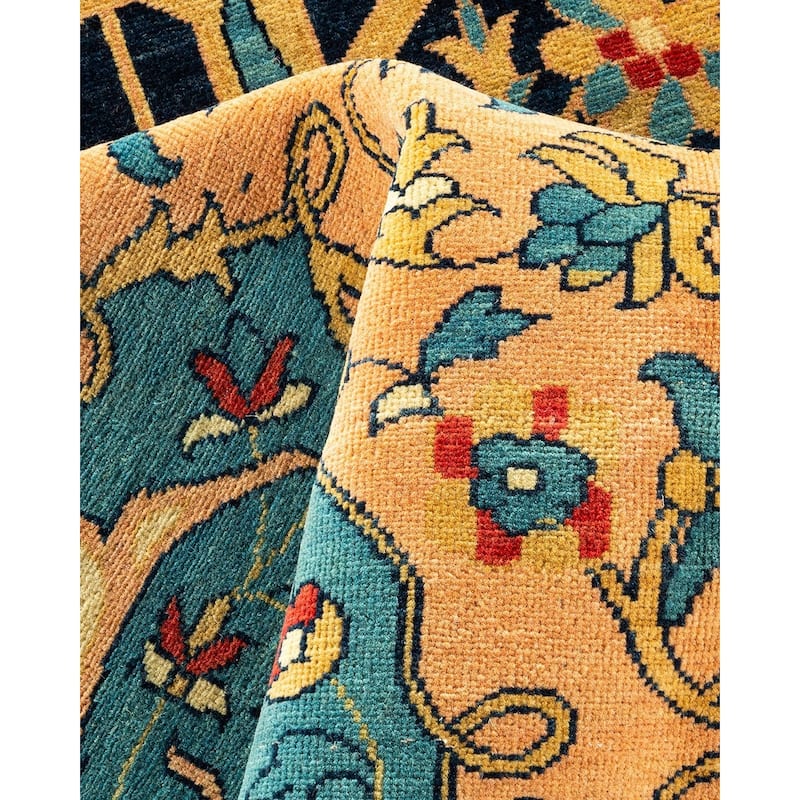 Overton Handknotted Wool Vintage Inspired Contemporary Eclectic Beige Area Rug - 15' 10" x 11' 10"