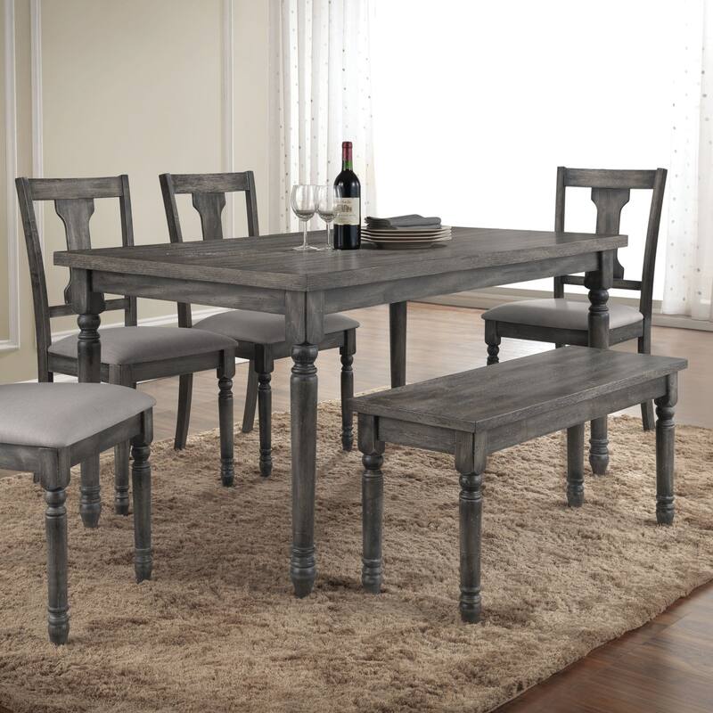 Weathered Grey Dining Bench with Turned Legs
