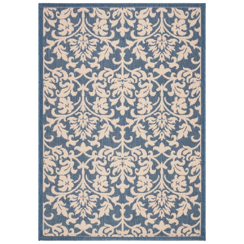 SAFAVIEH Courtyard Heleena Indoor/ Outdoor Waterproof Patio Backyard Rug - 4' x 5'7" - Blue/Natural