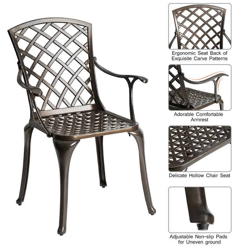 Costway Outdoor Cast Aluminum Arm Dining Chairs Set of 2 Patio Bistro