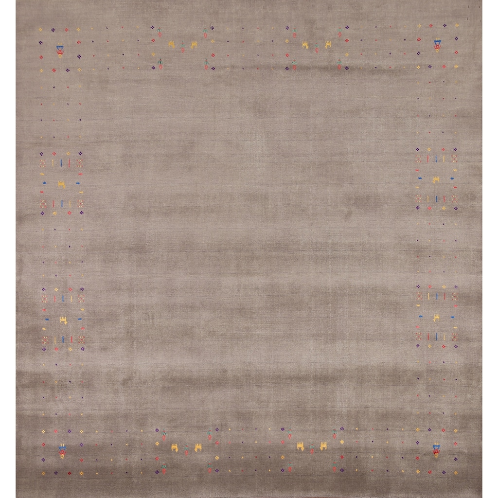 Tribal Gabbeh Oriental Square Area Rug Handmade Wool Carpet - 7'10" x 7'9"