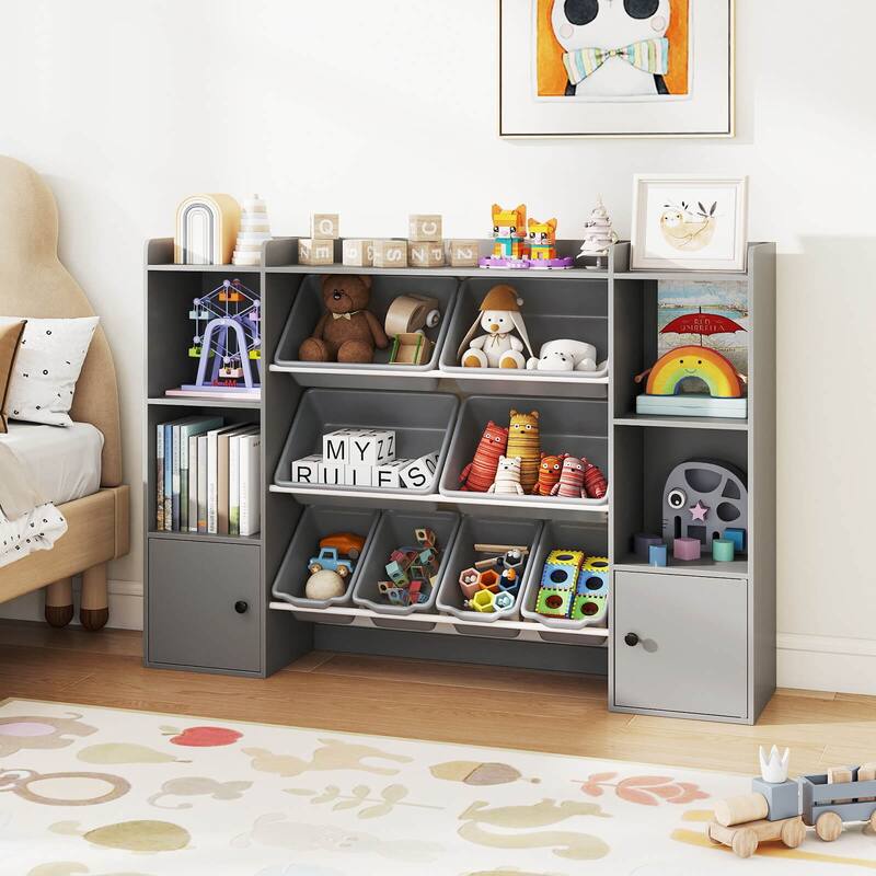 Costway Kids Toy Storage and Bookshelf with 8 Boxes Open Shelves & 2 - See Details