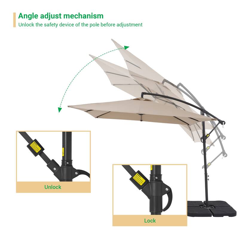 LIVOOSUN Patio 8.2ft Cantilever Offset Hanging Umbrella With a Base