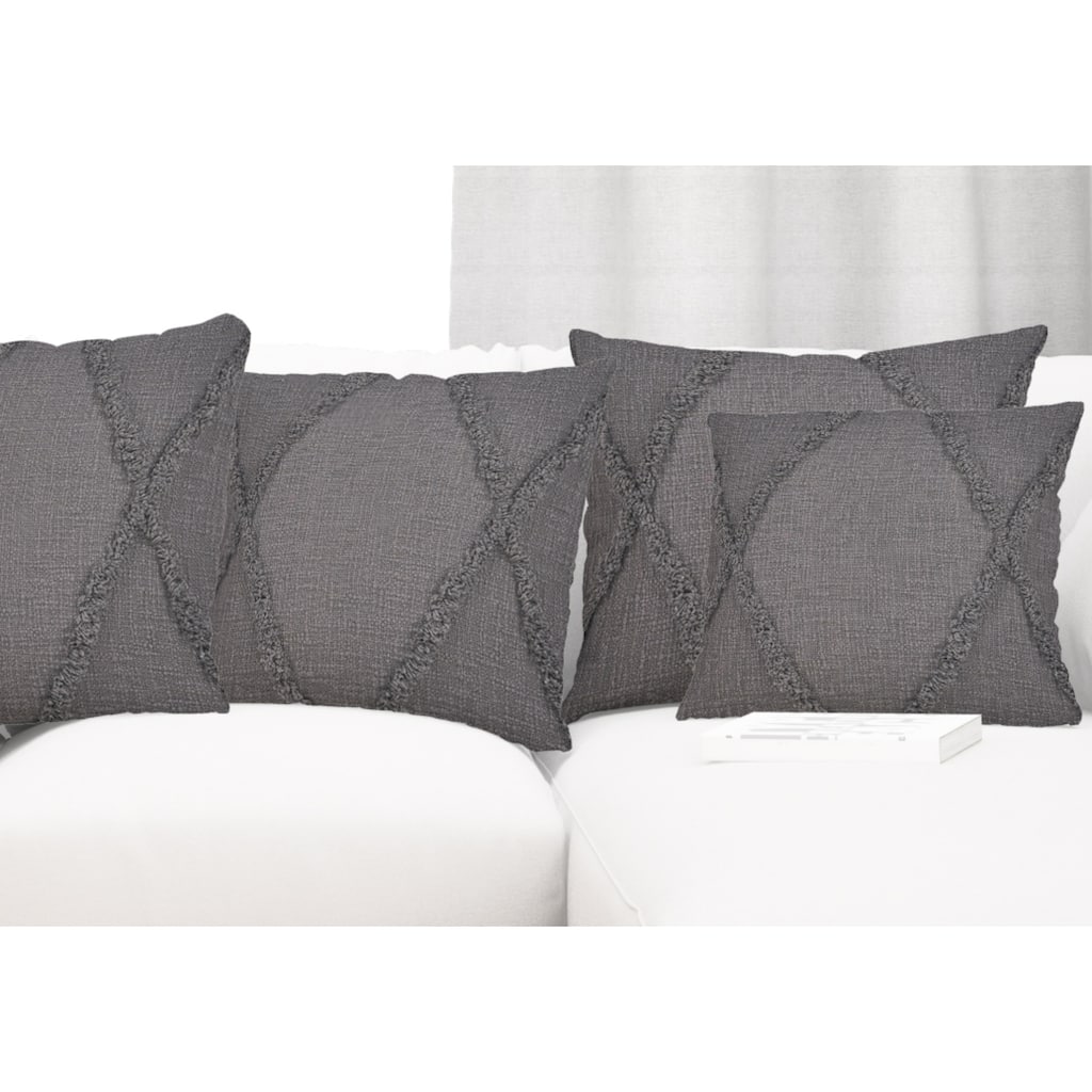 Hand-Tufted Diamond Square Throw Pillows - 20" - Gray - Set of 4