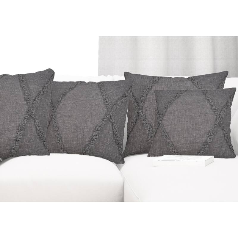 Hand-Tufted Diamond Square Throw Pillows - 20" - Gray - Set of 4
