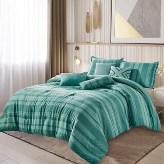 Wellco Bedding Comforter Set Bed In A Bag - 7 Piece Luxury POLLY yarn dyed Bedding Sets - Oversized Bedroom Comforters
