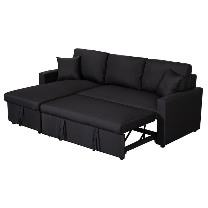 Paisley Linen Fabric Reversible Sleeper Sectional Sofa with Storage Chaise