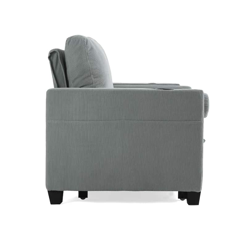 3-in-1 Corduroy Sleeper Sofa Pull-Out Bed Convertible Adjustable Loveseat with USB Port