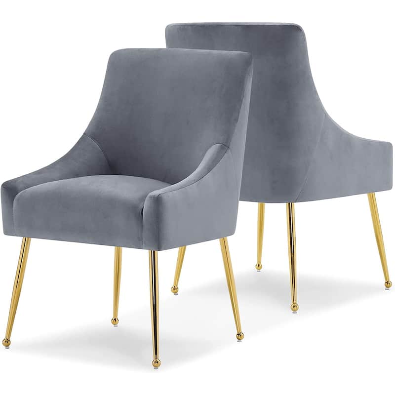 Ivinta Modern Dining Chair Set of 2, Yellow Velvet Upholstered Dining Chair with Gold Legs, Comfy Chair - Grey