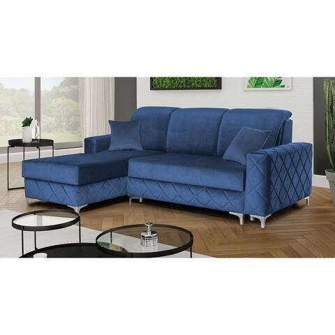 Estero Modern Blue Velvet Upholstered Convertible Sectional Sofa with Left Facing Chaise and Storage