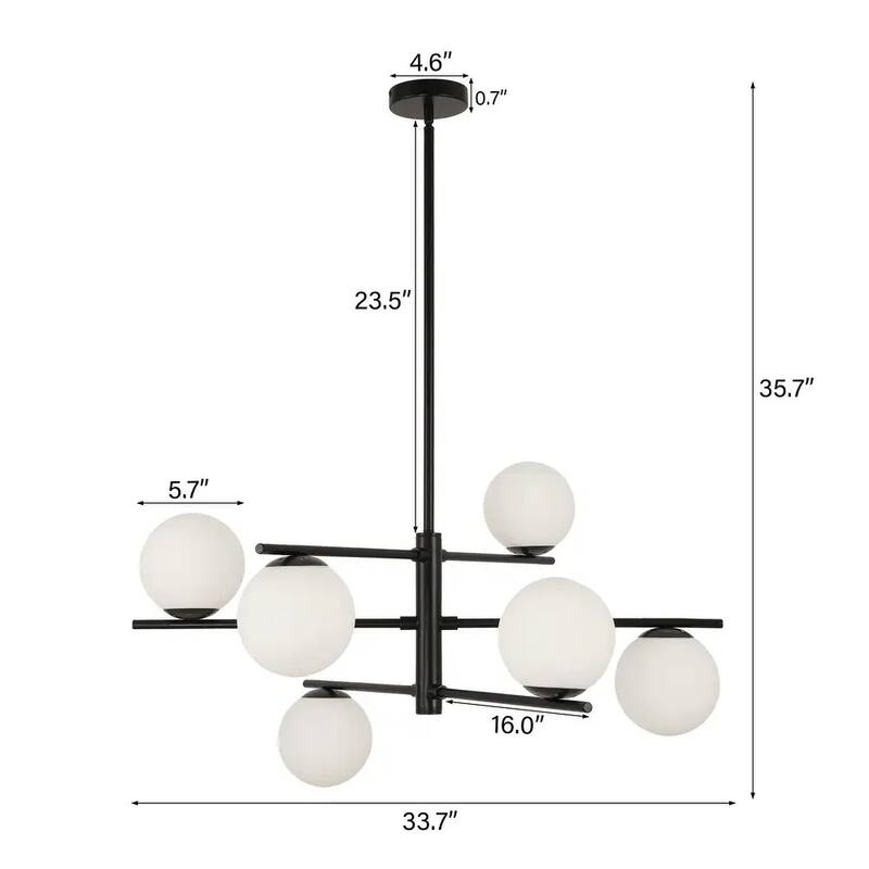 Modern 6-Light Large Bubble Sputnik Chandelier with Frosted Glass