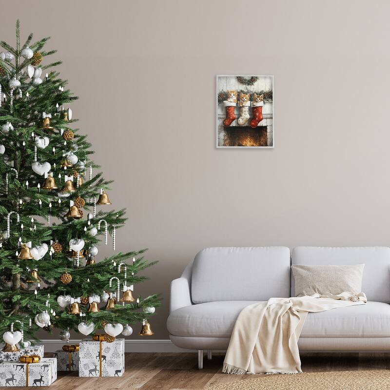 Stupell Christmas Kittens in Stockings Framed Giclee Art Design By Arlington Prints