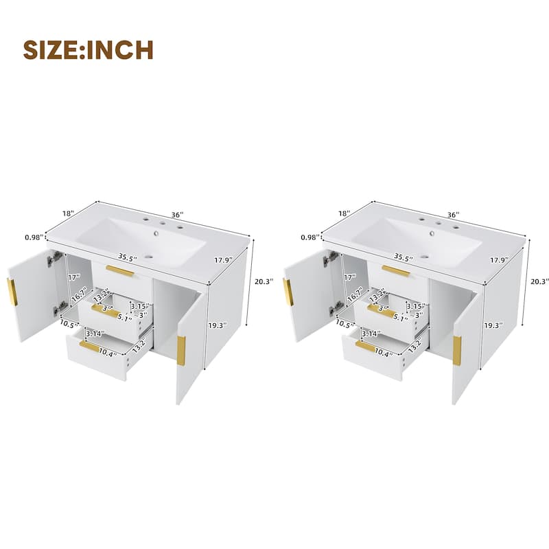 72'' Wall Mounted Bathroom Vanity, Floating Bathroom Storage Cabinet With 2 Drawers, Solid Wood Bathroom Cabinet